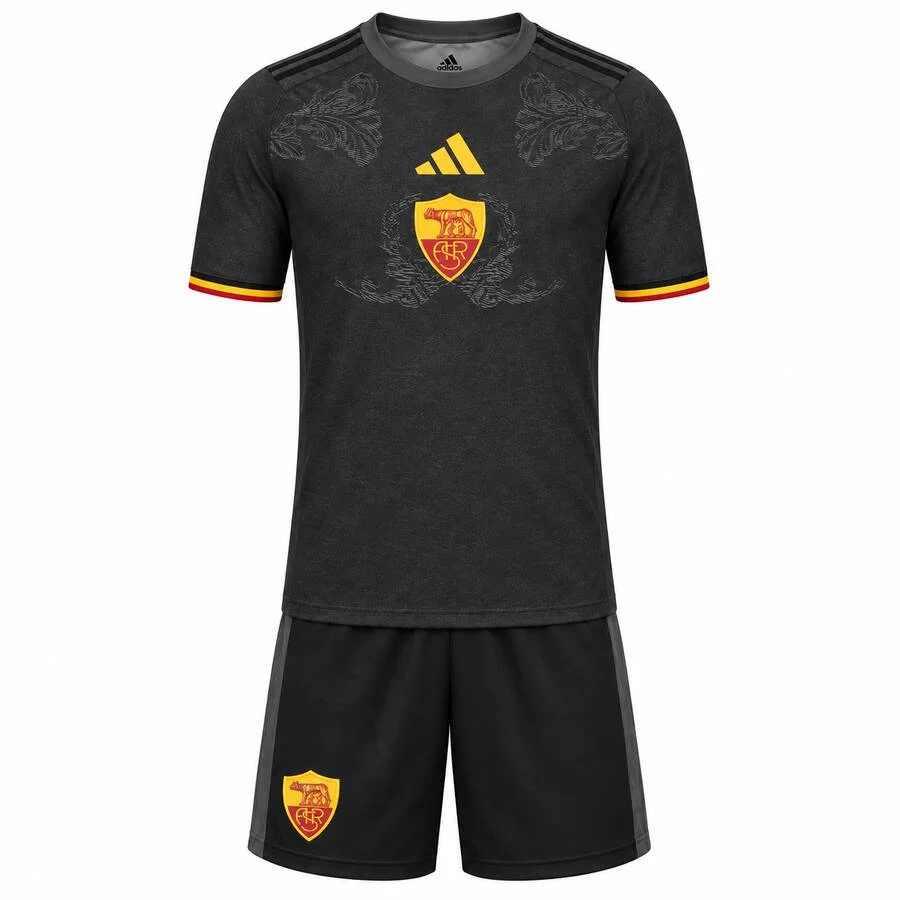 AS Roma Third Kids Kit 2026-27 | adidas Giallorossi Dark Grey Youth Football Jersey & Shorts