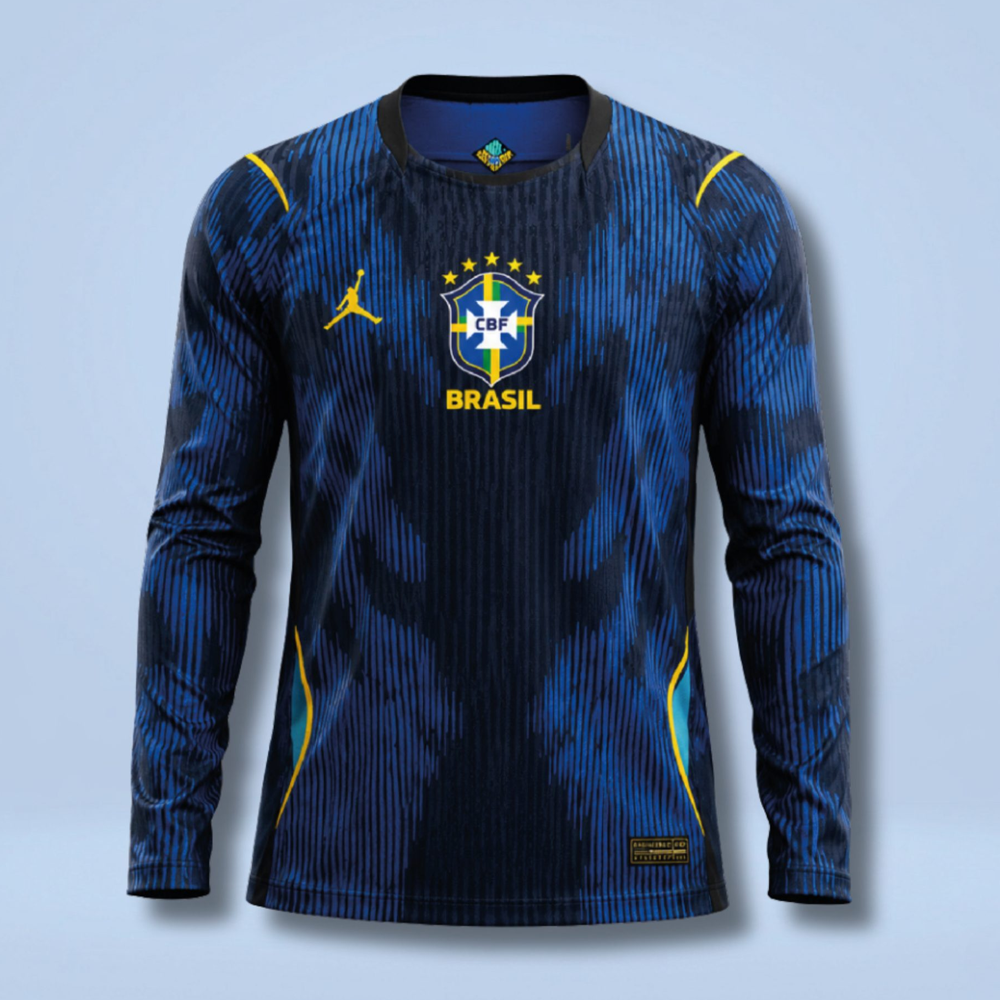 Brazil Away Long Sleeve Soccer Jersey 2026 | Jordan Brand Seleção Navy & Yellow Football Shirt