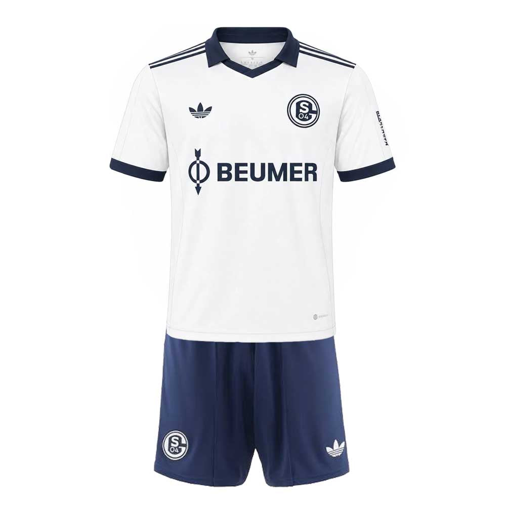 Schalke 04 Away Kids Kit 2026-27 | adidas White & Navy Youth Football Jersey & Shorts