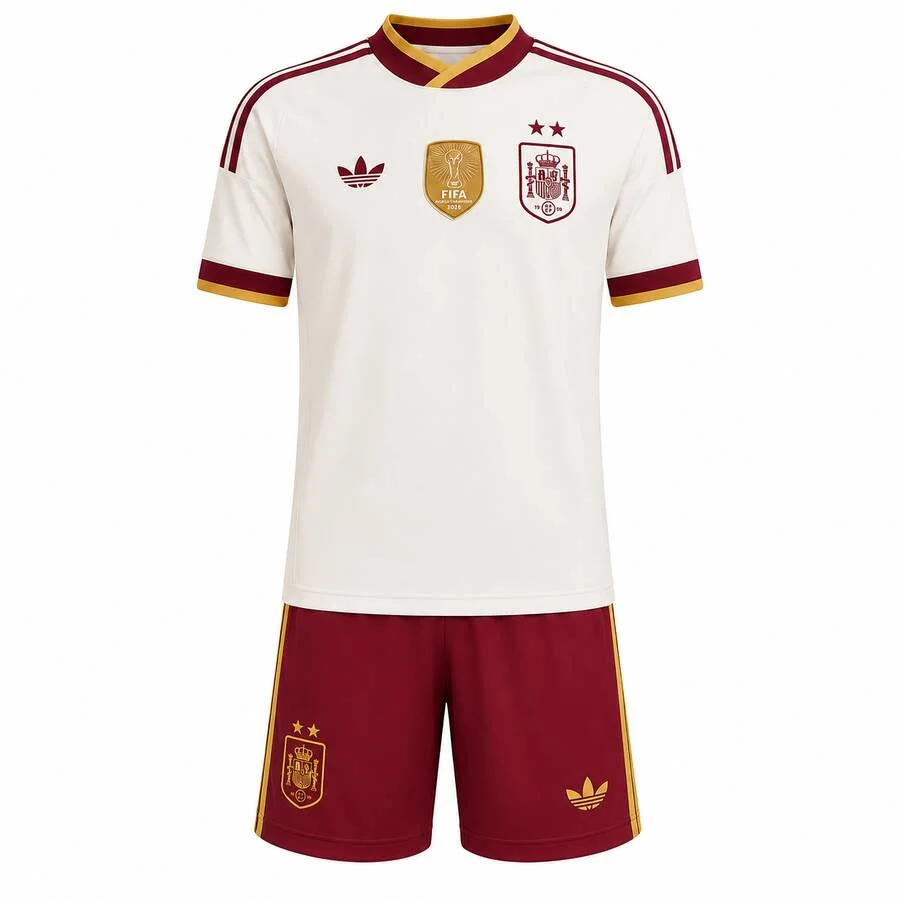 Spain Away Two Stars Kids Kit 2026-27 | La Roja Youth Football Jersey & Shorts