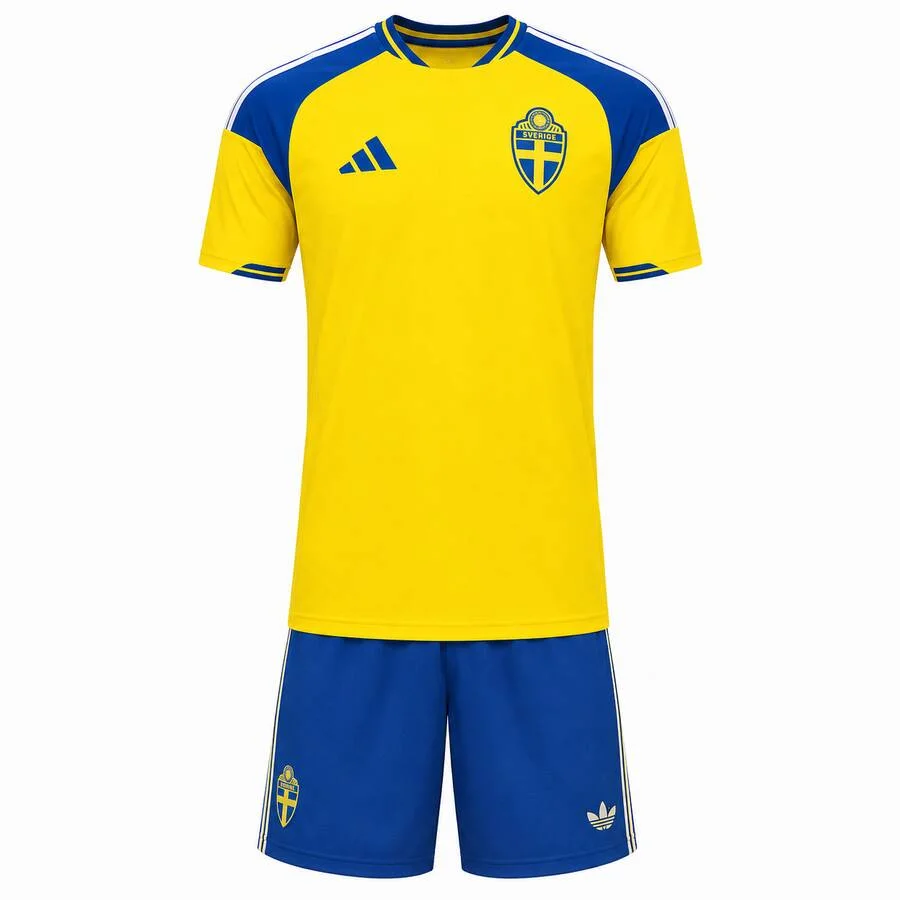 Sweden Home Kids Kit 2026 | Sweden National Team Youth Football Jersey & Shorts