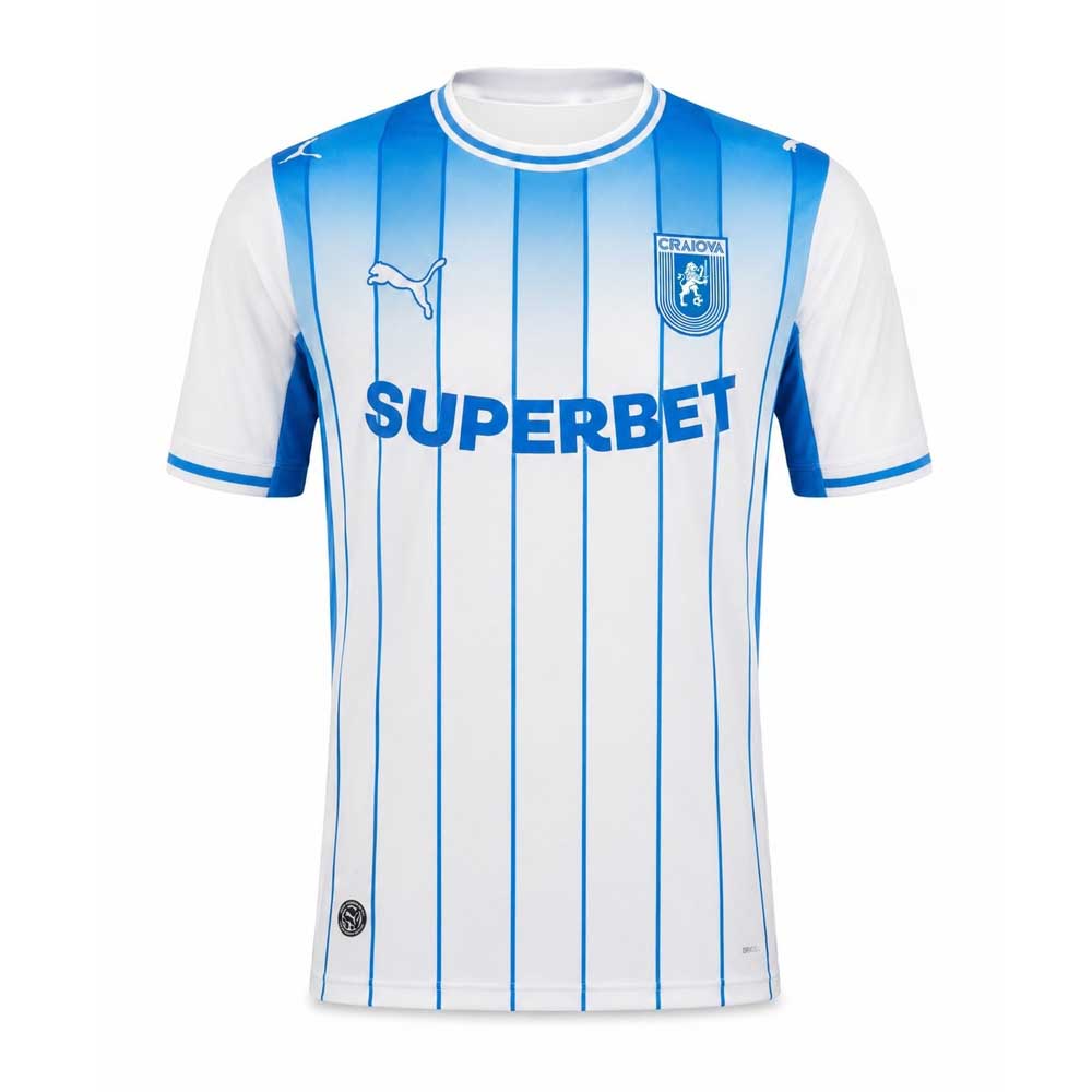 Universitatea Craiova Home Football Shirt 2026-27 | PUMA White & Blue Striped Jersey