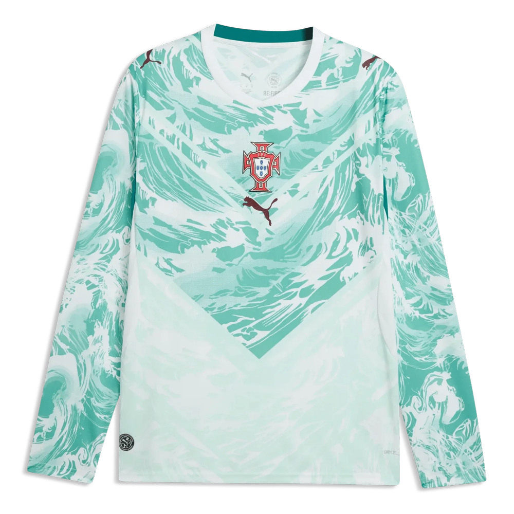 Portugal Away Long Sleeve Soccer Jersey 2026 | PUMA Seleção White & Green Football Shirt